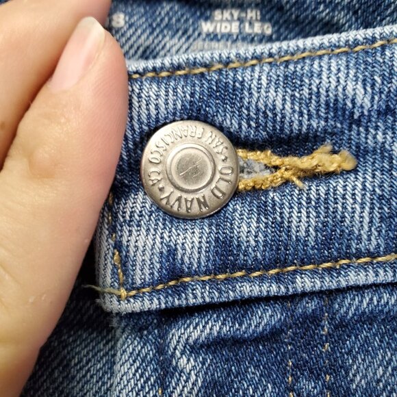 Old Navy Jeans Womens 18 Blue Sky-High Wide Leg Distressed Cotton Denim - Picture 9 of 12